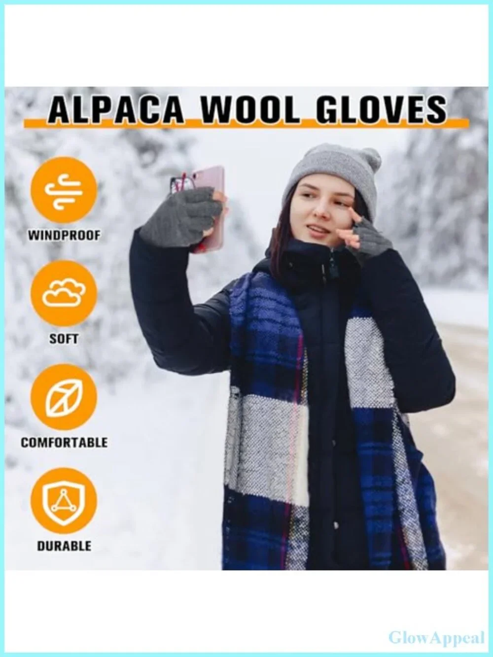 Alpaca Knit Fingerless Gloves for Men Women Half Finger Winter Gloves